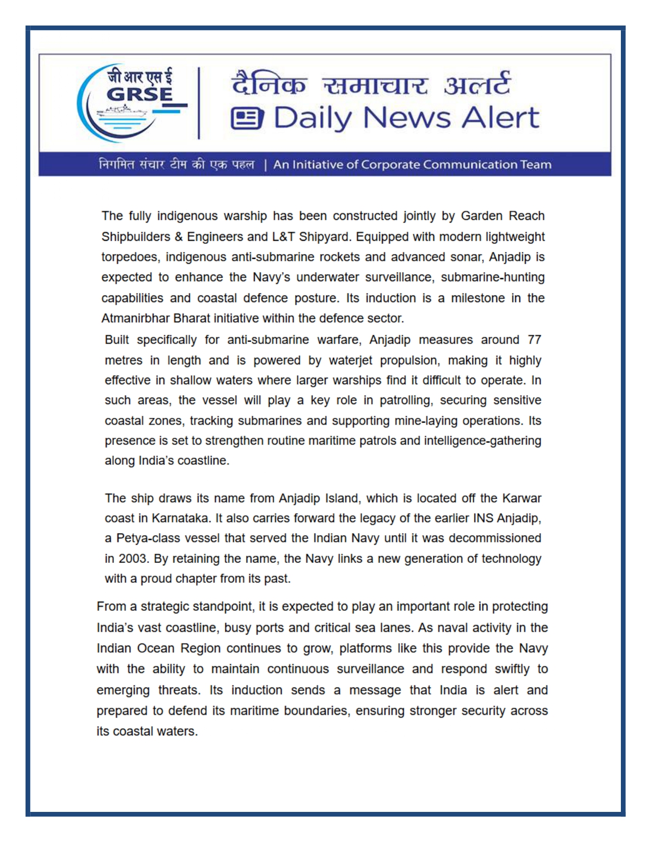   Press Coverage: 29 DEC 25: ZEE NEWS 